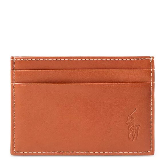Polo Ralph Lauren Burnished Leather Card Case & Money Clip - Brown